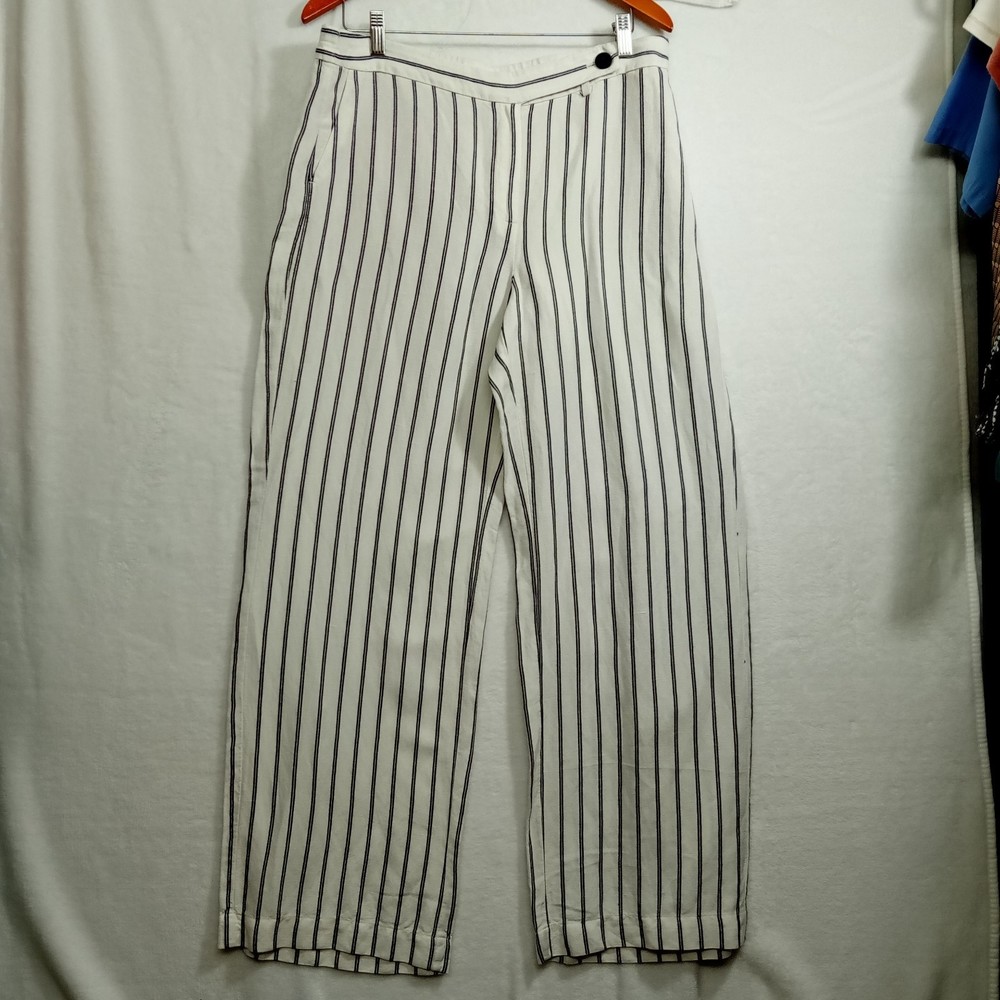 J. Jill White Wide Leg Pants with Black Pinstripes